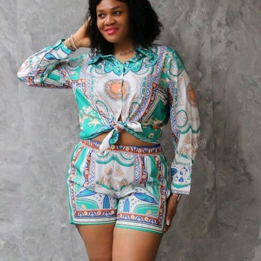 Colorful Patterned Shirt and Shorts Set